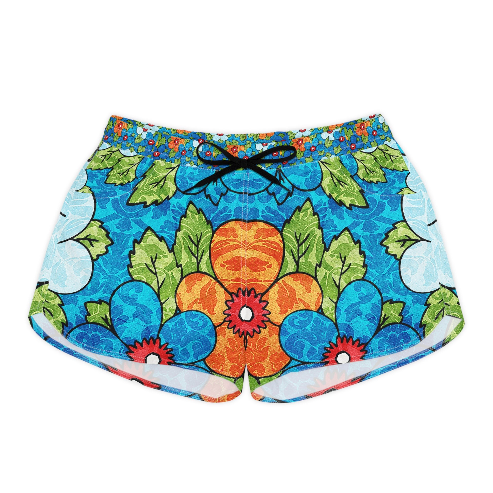 Blue Orange Groovy II Women's Casual Shorts (AOP), Artsulli - Art is Long, Life is Short, All Over Prints, Size, S, Color, Black drawstring, , , 13783643059907083075