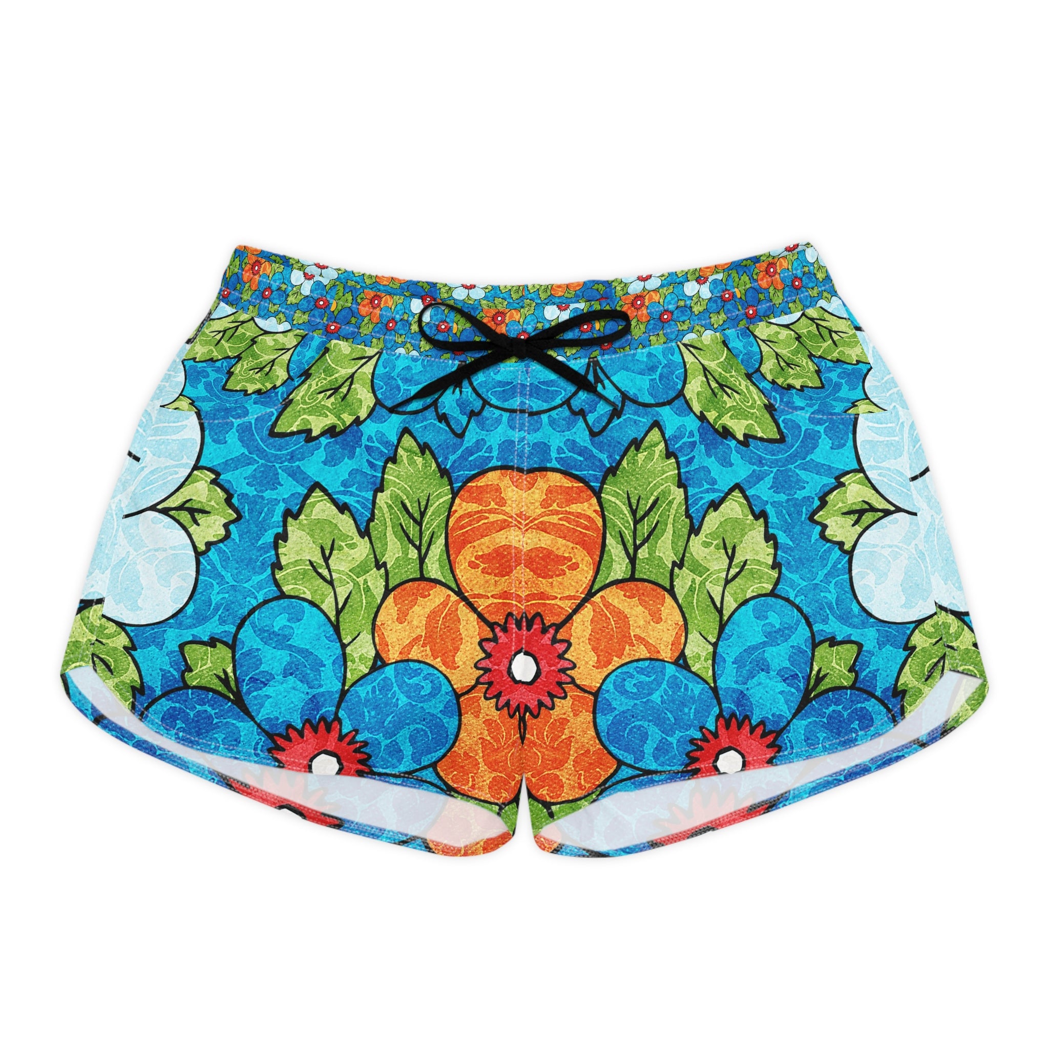 Blue Orange Groovy II Women's Casual Shorts (AOP), Artsulli - Art is Long, Life is Short, All Over Prints, Size, S, Color, Black drawstring, , , 13783643059907083075