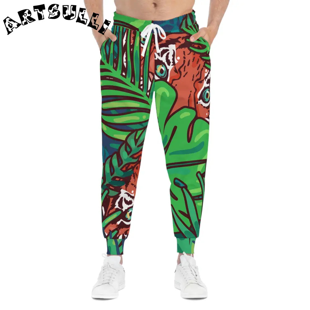 JAKKOUTTHEBXX Tropical Jungle Tigers Blue and Green Athletic Joggers