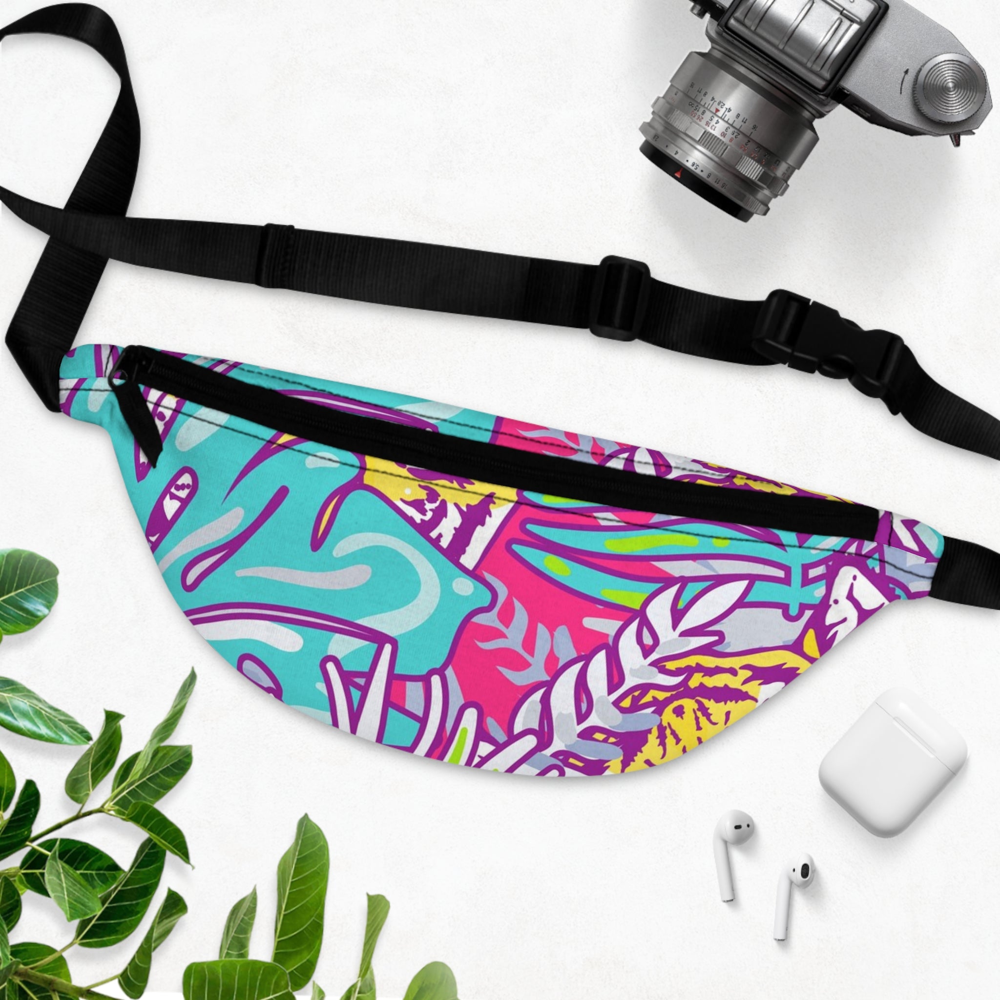 Tropical Floral Tigers Torquise and Purple Fanny Pack, Artsulli - Art is Long, Life is Short, Bags, , , , , , , 