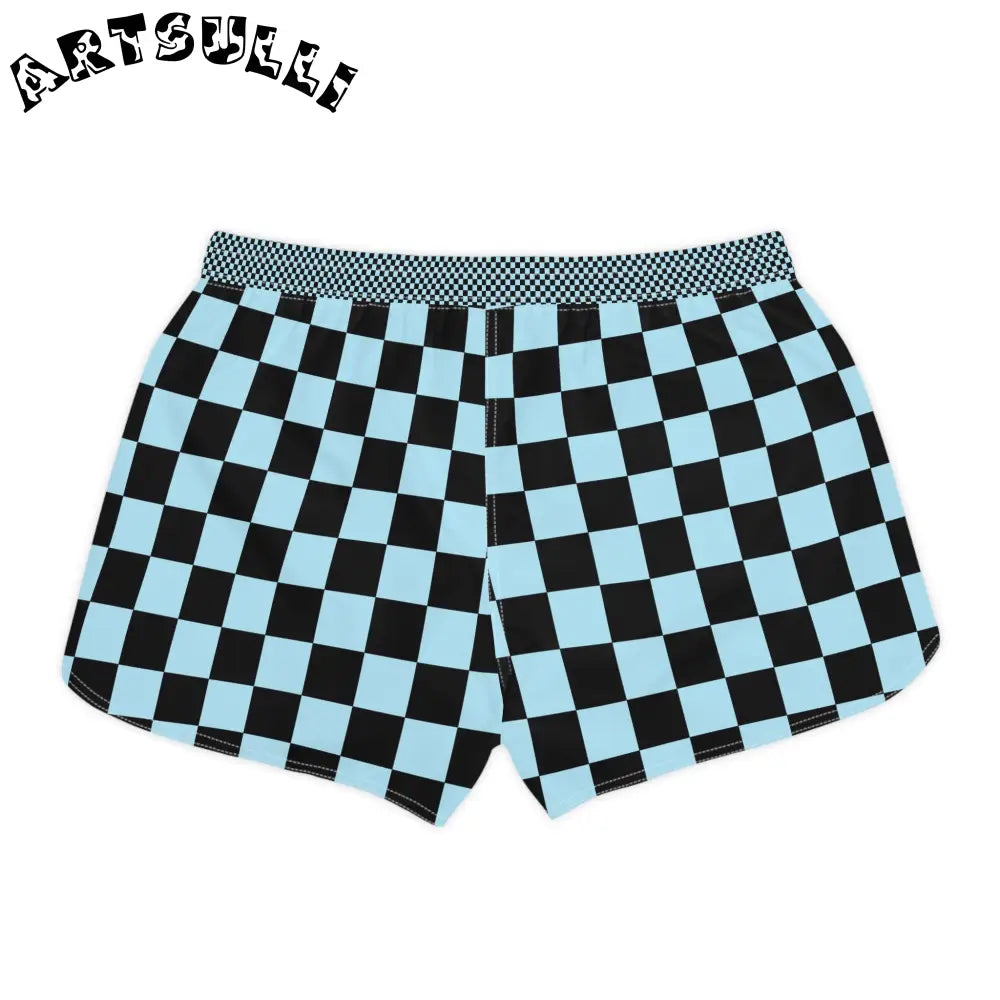 JAKKOUTTHEBXX Checkerboard Black and Blue Women’s Casual Shorts