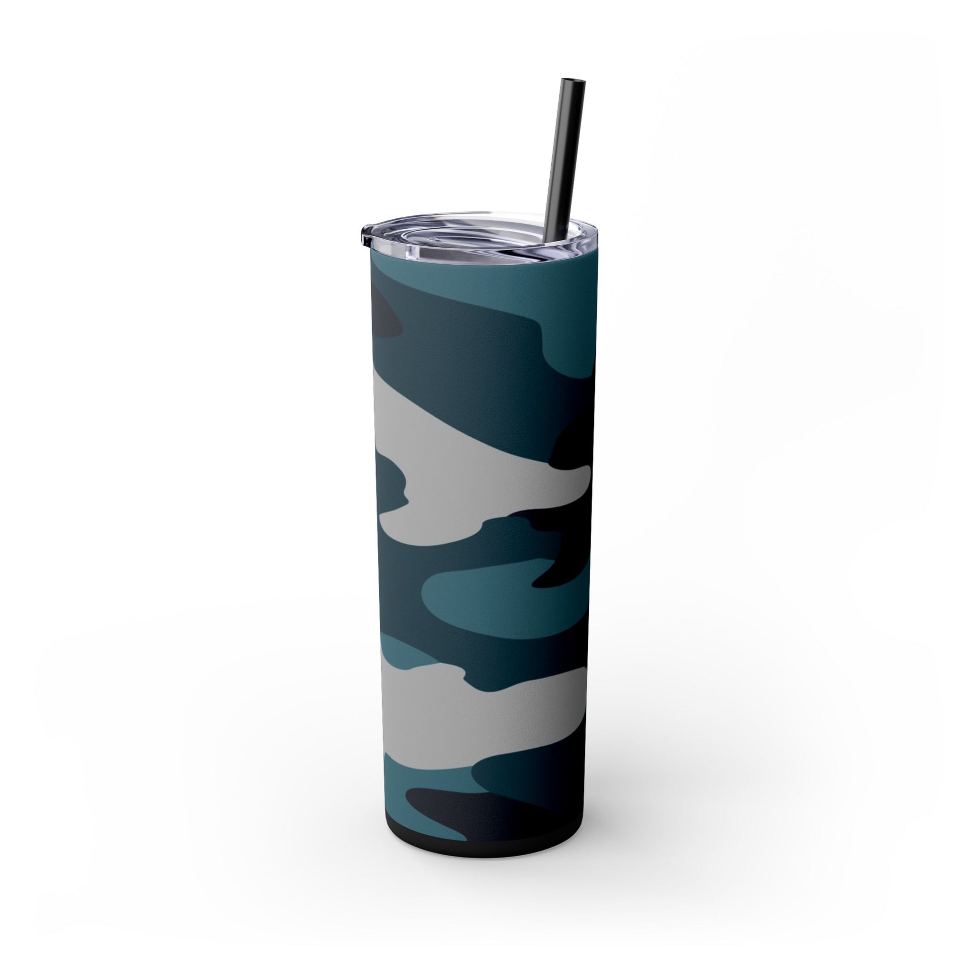 Blue Camouflage Skinny Tumbler with Straw, 20oz, Artsulli - Art is Long, Life is Short, Mug, , , , , , , 