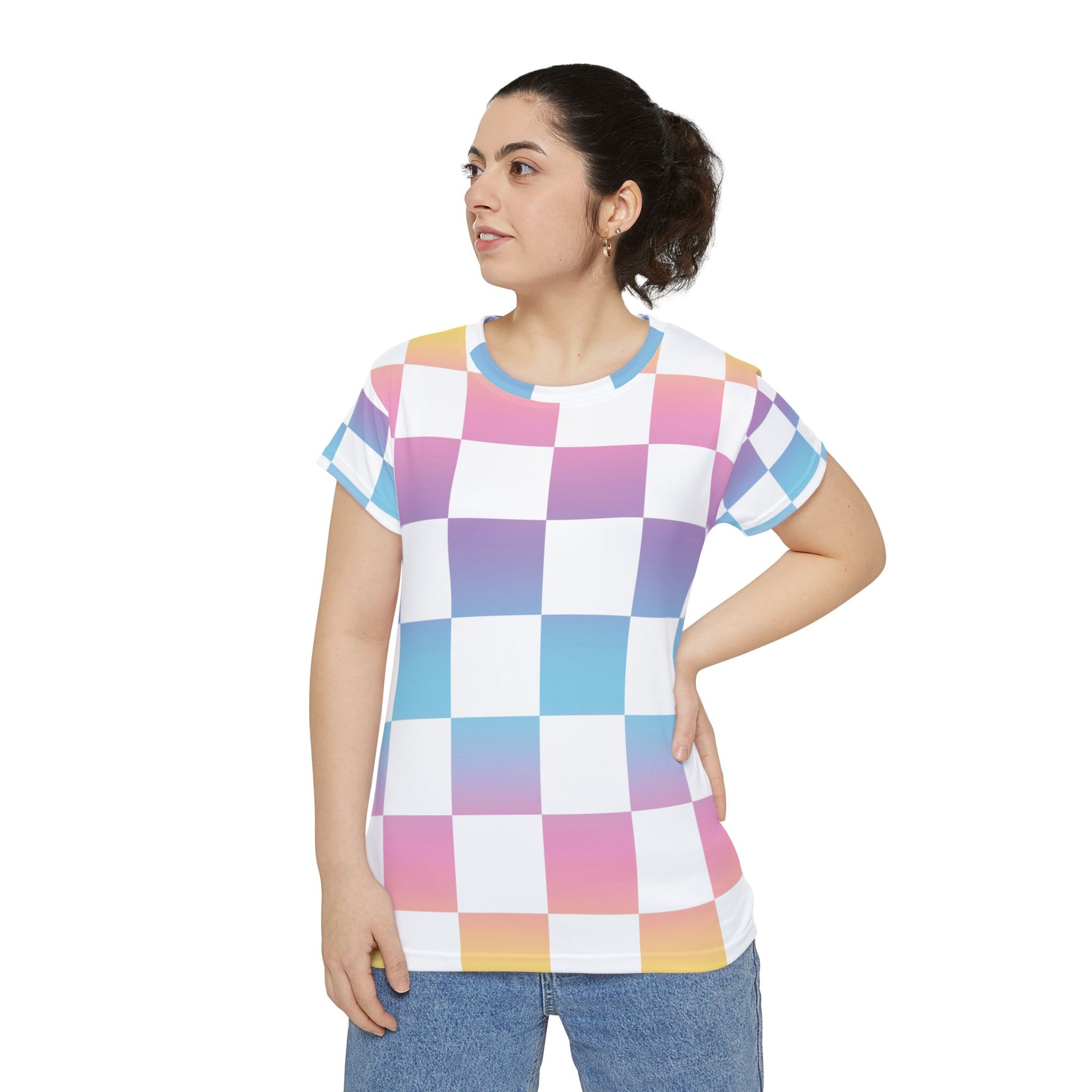 Vaporwave Check II Women's Short Sleeve Shirt (AOP), Artsulli - Art is Long, Life is Short, All Over Prints, , , , , , , 