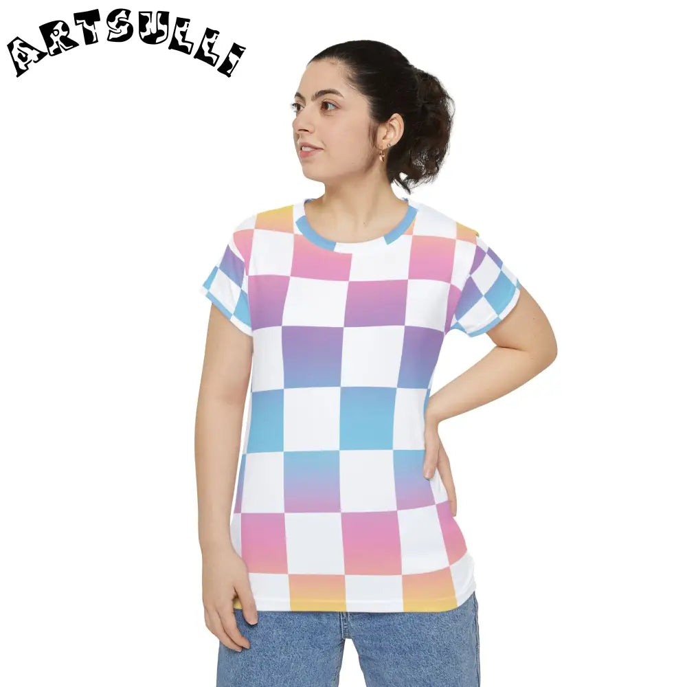 JAKKOUTTHEBXX Vaporwave Check II Women’s Short Sleeve Shirt (AOP)