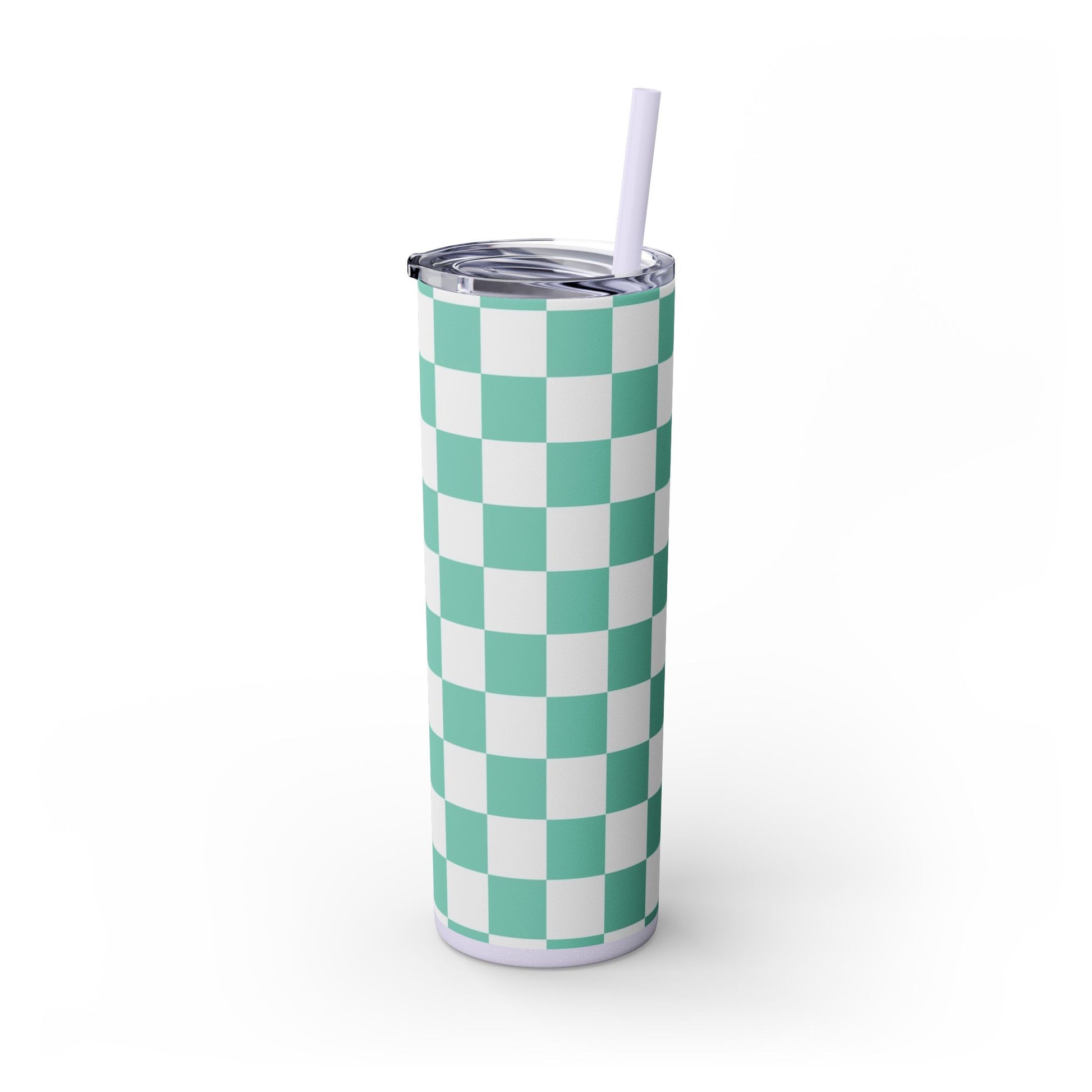 Checkerboard Light Green Skinny Tumbler with Straw, 20oz, Artsulli - Art is Long, Life is Short, Mug, , , , , , , 