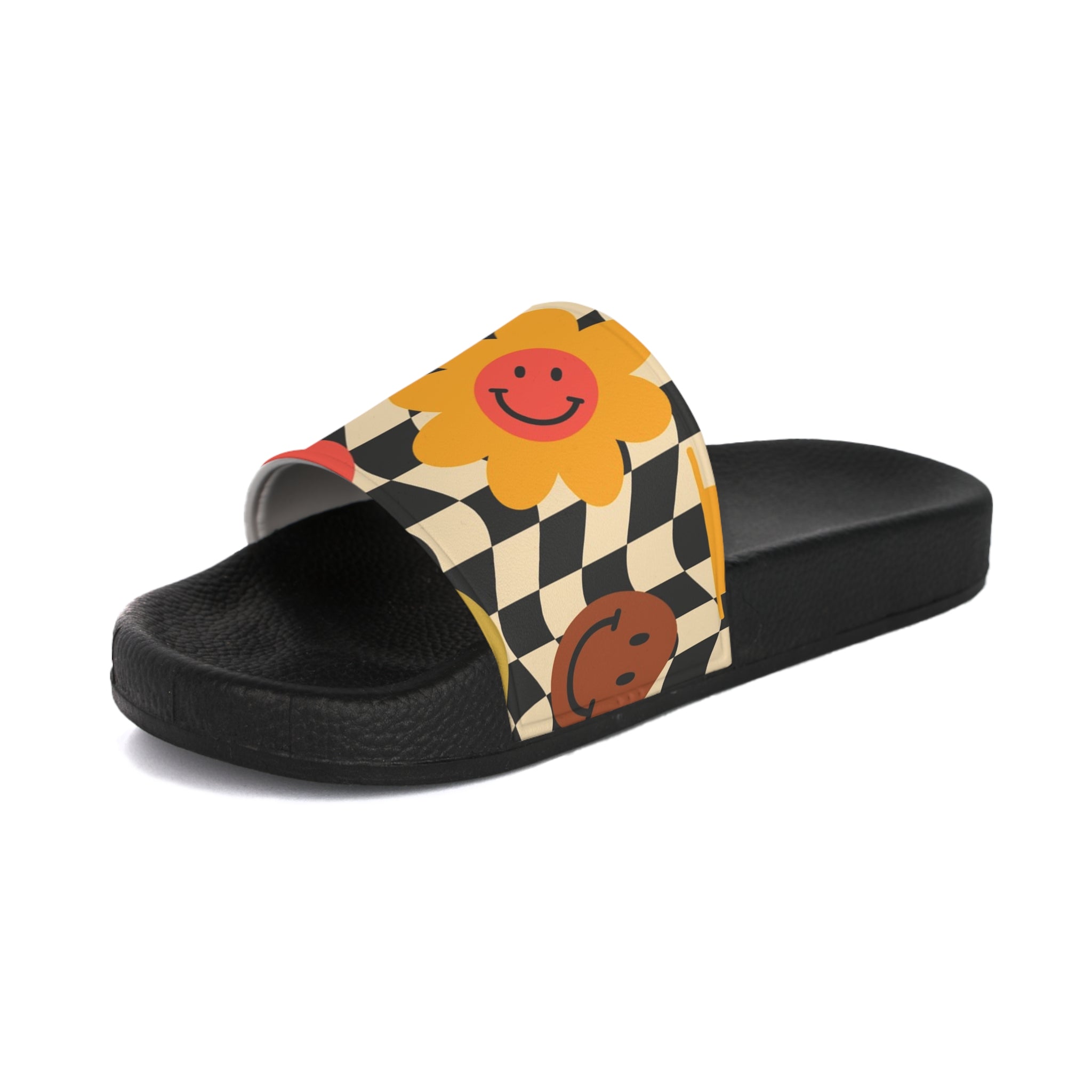 Trippy x Wavy Checkerboard x Smiley Face x Rainbow x Flowers Multi-Color Women's Slide Sandals, Artsulli - Art is Long, Life is Short, Shoes, , , , , , , 