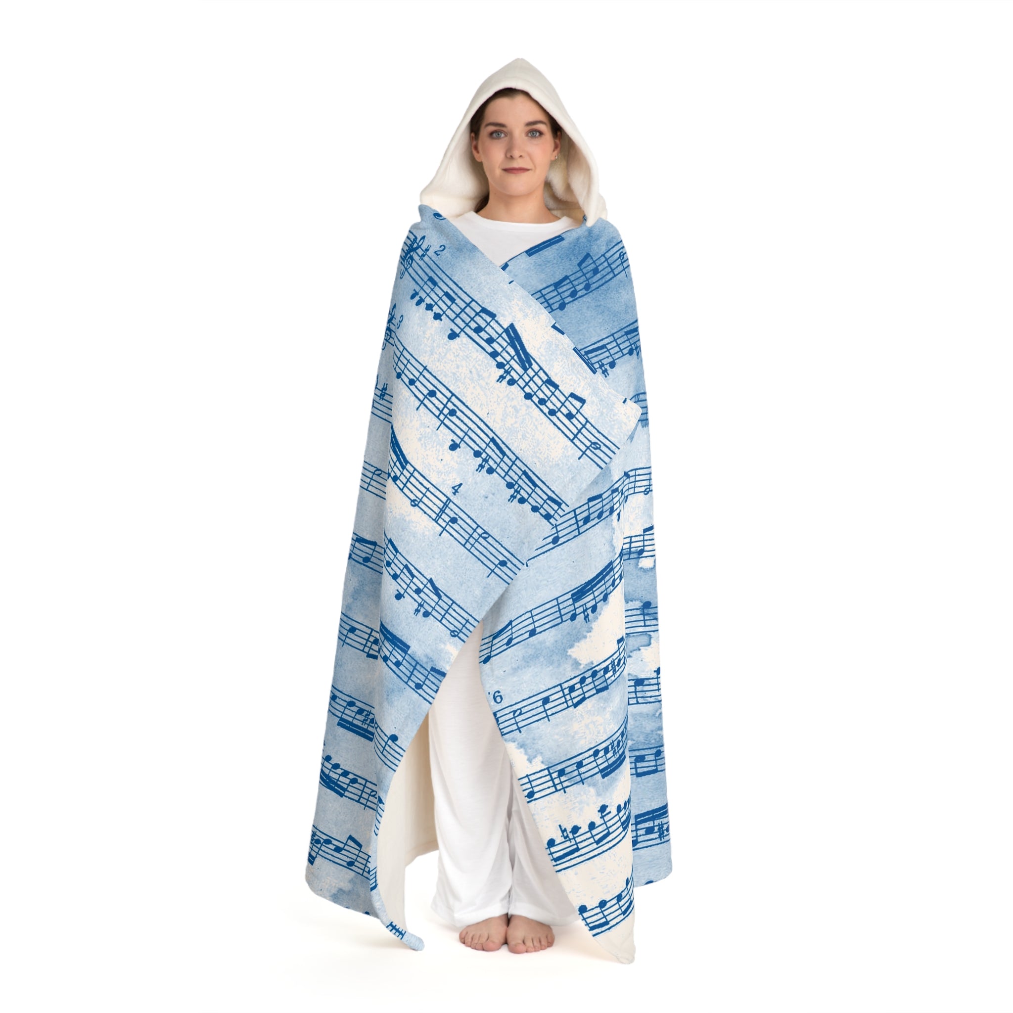 Drip Spill Type Beat Sheet Music II Blue Hooded Sherpa Fleece Blanket, Artsulli - Art is Long, Life is Short, All Over Prints, , , , , , , 
