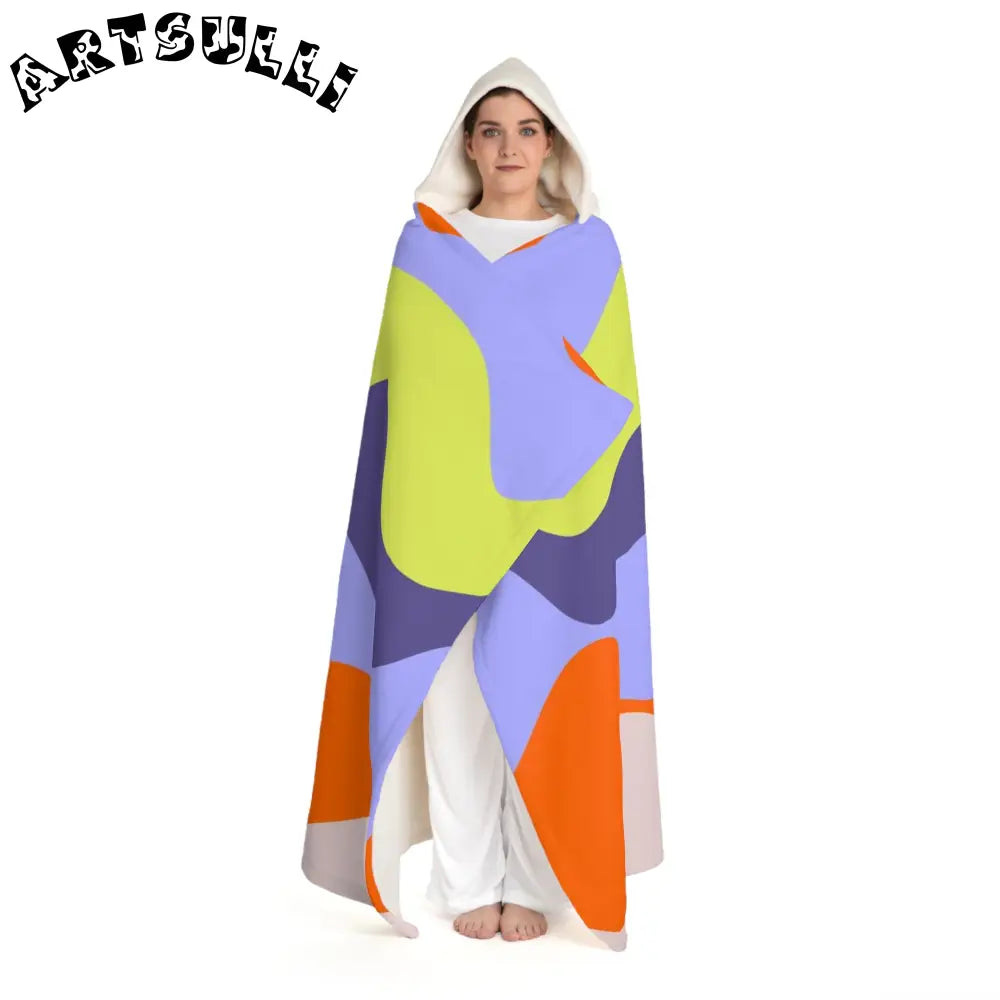 JAKKOUTTHEBXX Waves Red and Blue Hooded Sherpa Fleece Blanket