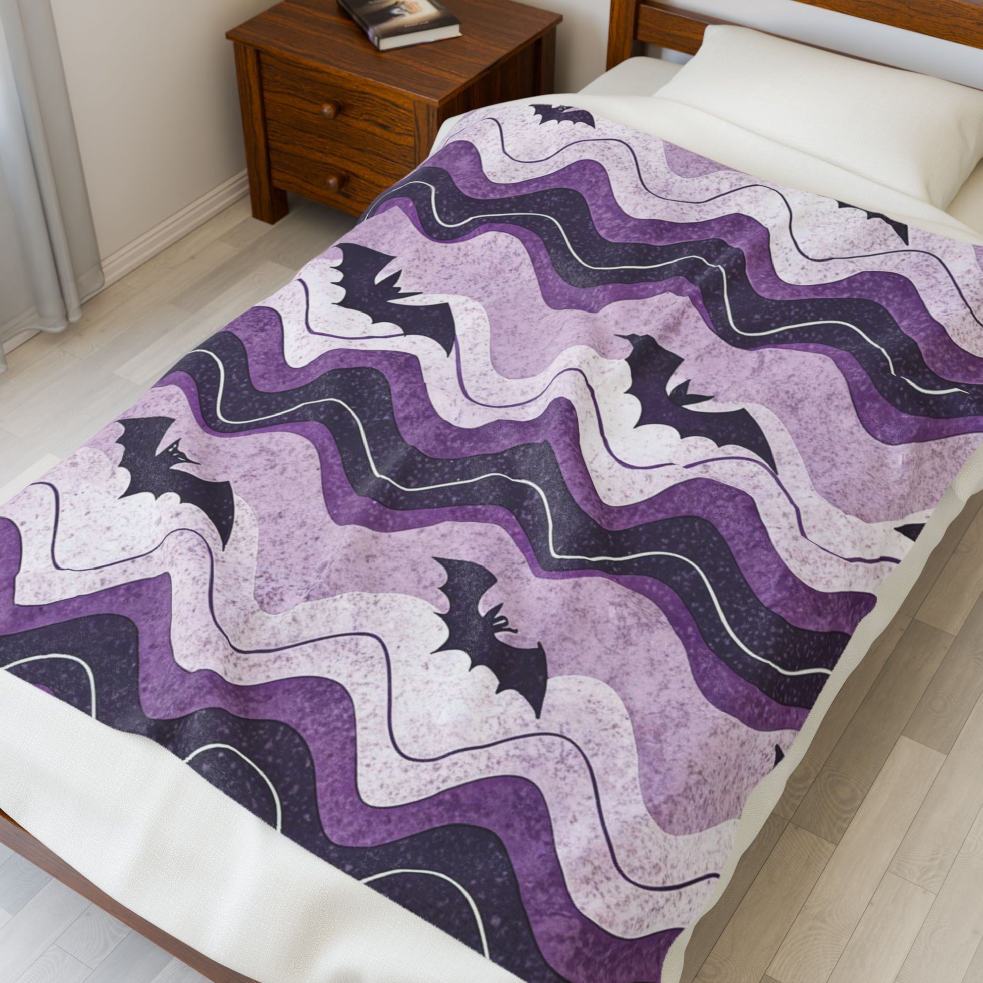 Bat Wave Velveteen Plush Blanket, Artsulli - Art is Long, Life is Short, All Over Prints, , , , , , , 