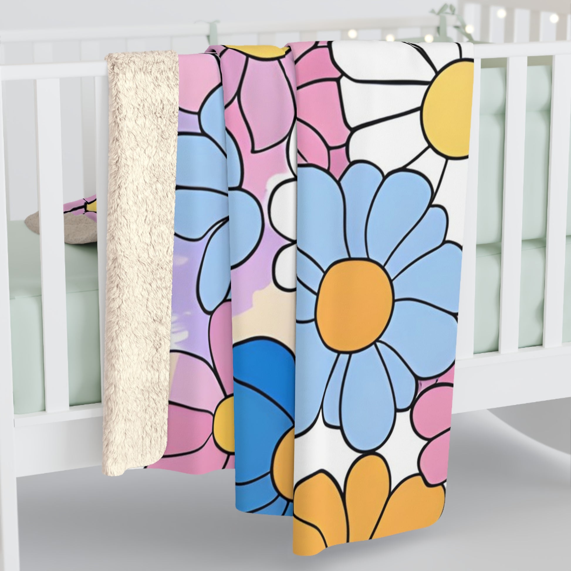 Flower Hour Purple and Blue Sherpa Fleece Blanket, Artsulli - Art is Long, Life is Short, Home Decor, , , , , , , 