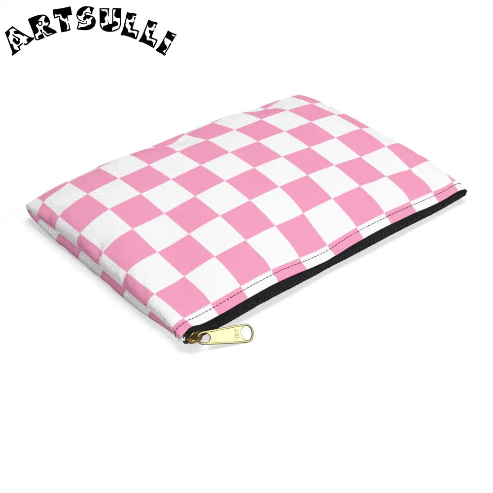 JAKKOUTTHEBXX Checkerboard Hot Pink and White Accessory Pouch