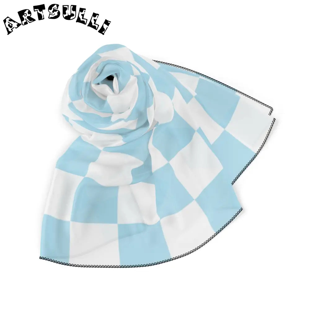 JAKKOUTTHEBXX Checkerboard Sky Blue Poly Scarf JAKKOUTTHEBXX