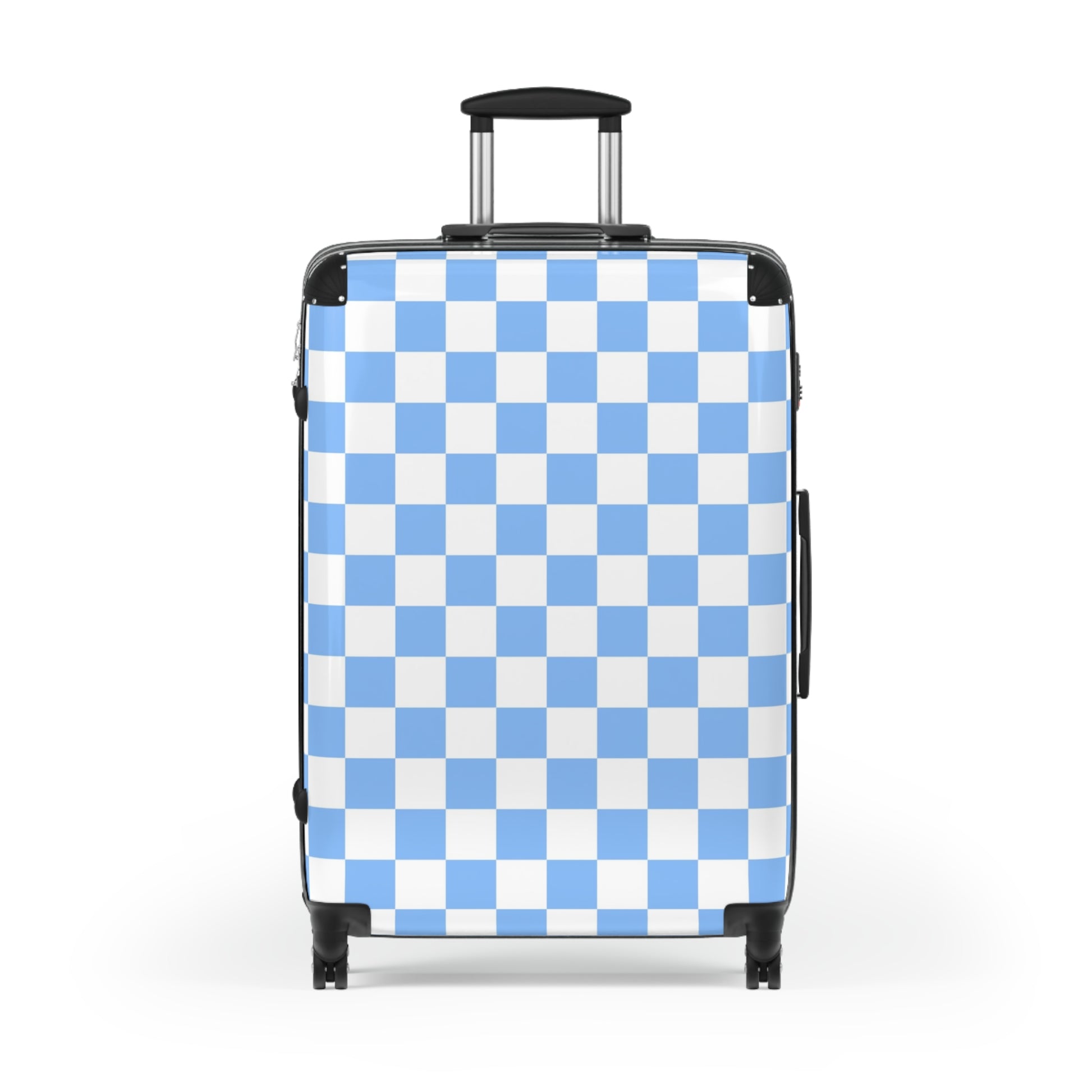 Checkerboard White and Light Blue Suitcase, Artsulli - Art is Long, Life is Short, Bags, , , , , , , 