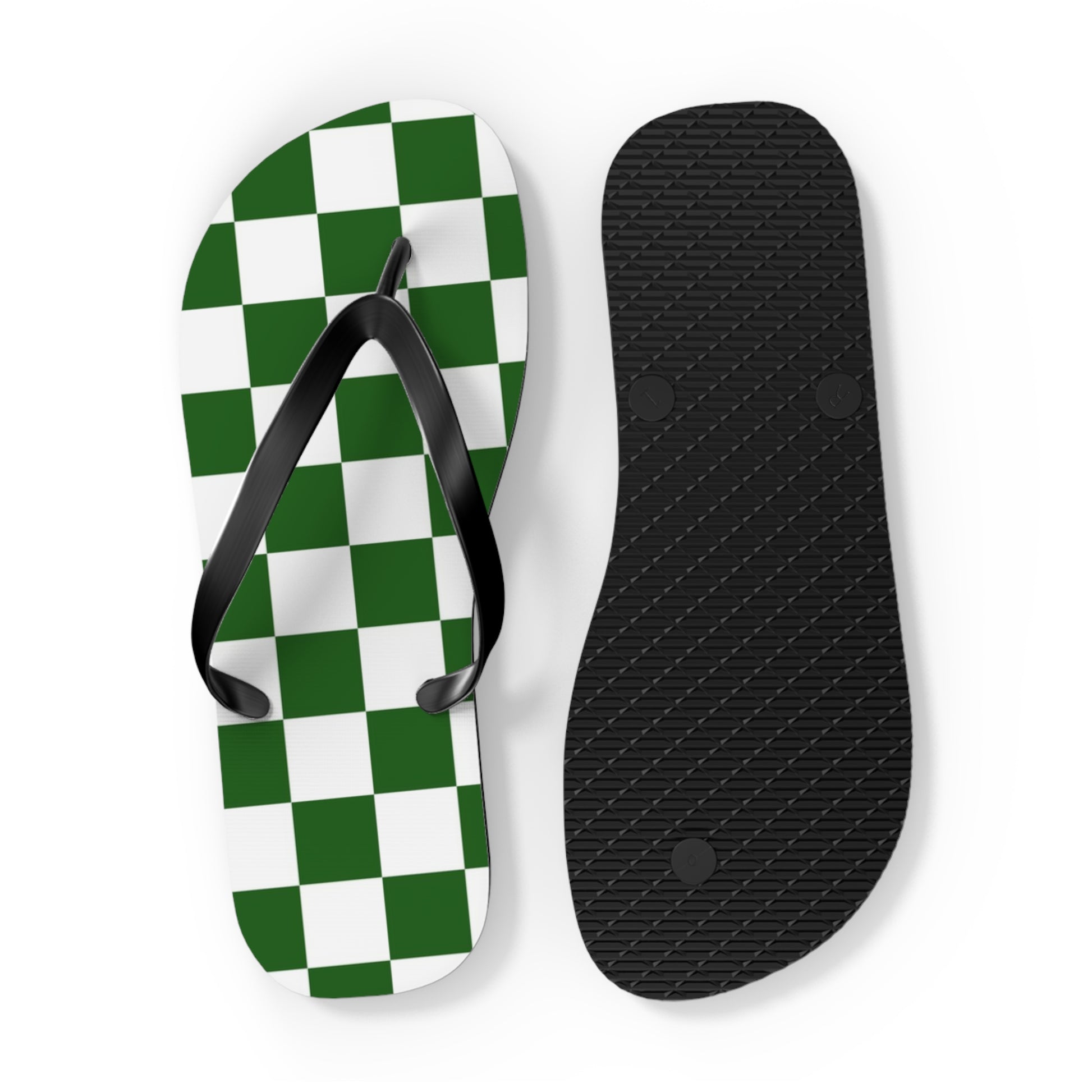 Checkerboard White and Dark Green Flip Flops, Artsulli - Art is Long, Life is Short, Shoes, , , , , , , 