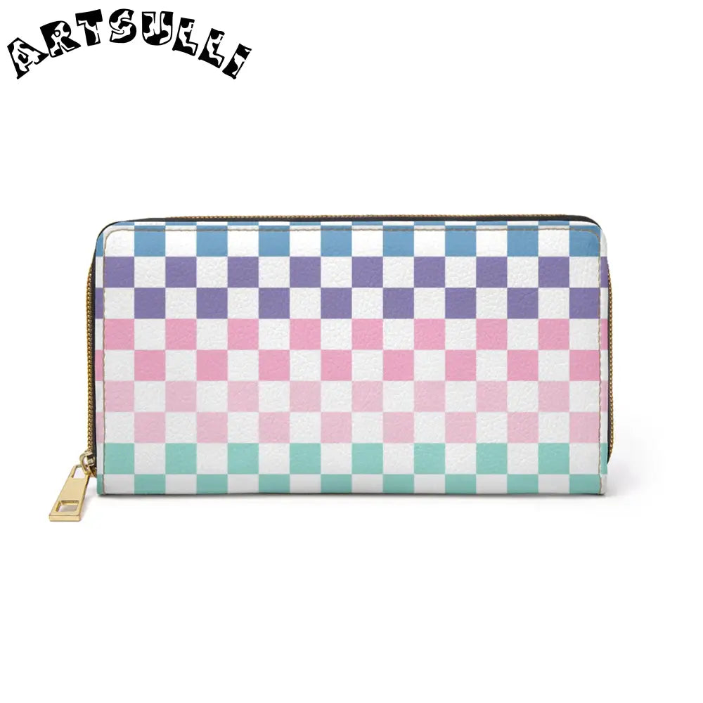 Vaporwave Rainbow  Checkerboard Multi-Color Zipper Wallet, Artsulli - Art is Long, Life is Short, Accessories, Size, One size, Color, White, , , 19226221525541143600