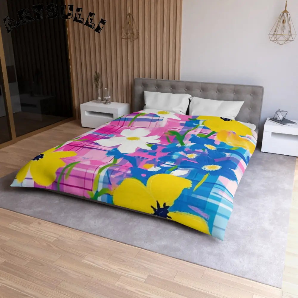 JAKKOUTTHEBXX Plaid Garden Pink and Purple Microfiber Duvet Cover