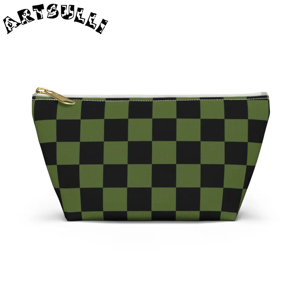 JAKKOUTTHEBXX Checkerboard Olive Green and Black Accessory Pouch w