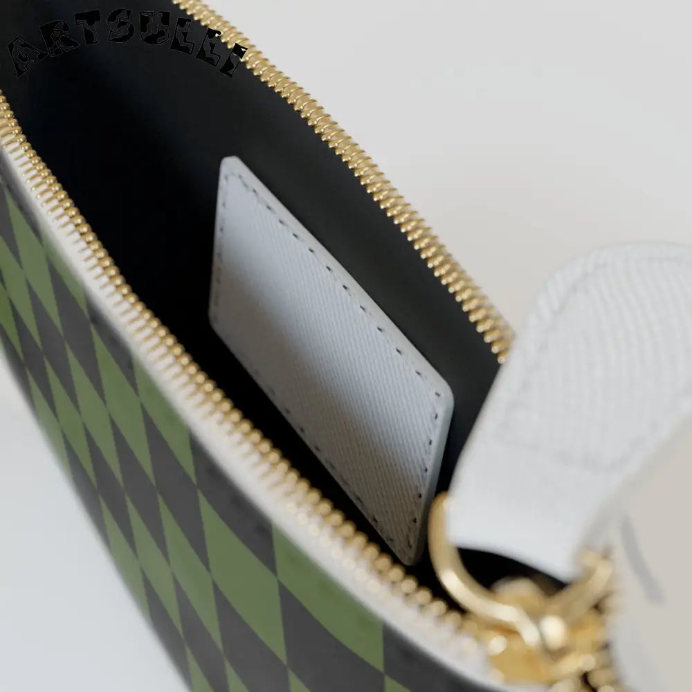 JAKKOUTTHEBXX Checkerboard Olive Green and Black Mini Clutch Bag
