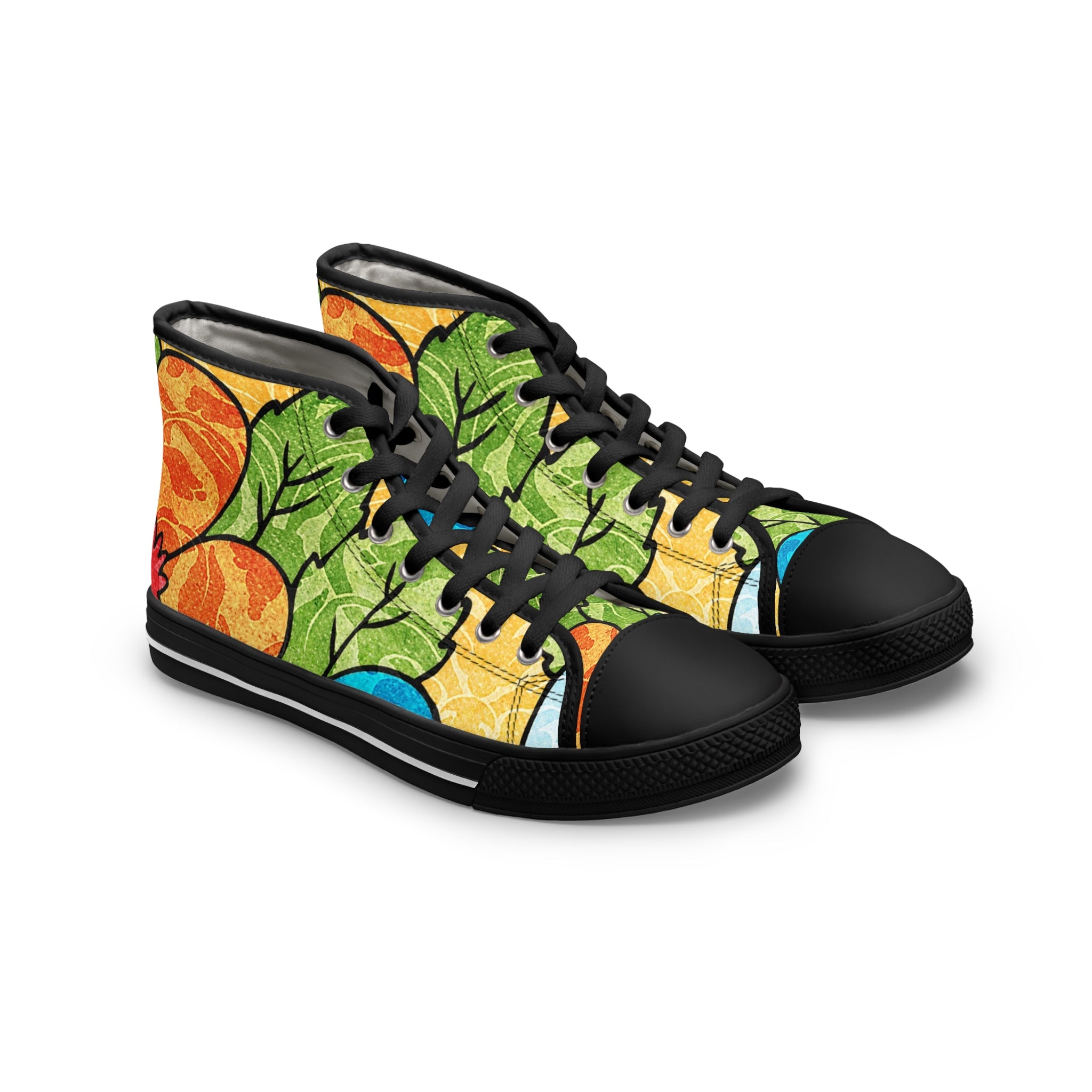 Groovy Yellow Floral Kl II Women's High Top Sneakers, Artsulli - Art is Long, Life is Short, Shoes, Size, US 5.5, Color, Black sole, , , 17291475722483888745