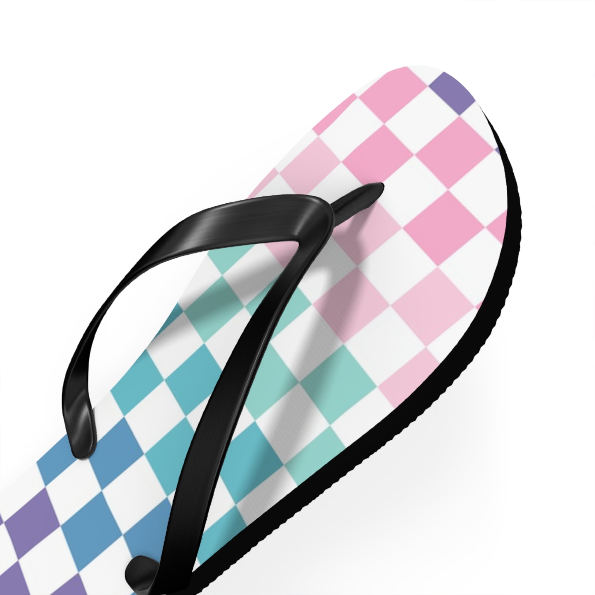 Vaporwave Rainbow  Checkerboard Multi-Color Flip Flops, Artsulli - Art is Long, Life is Short, Shoes, , , , , , , 