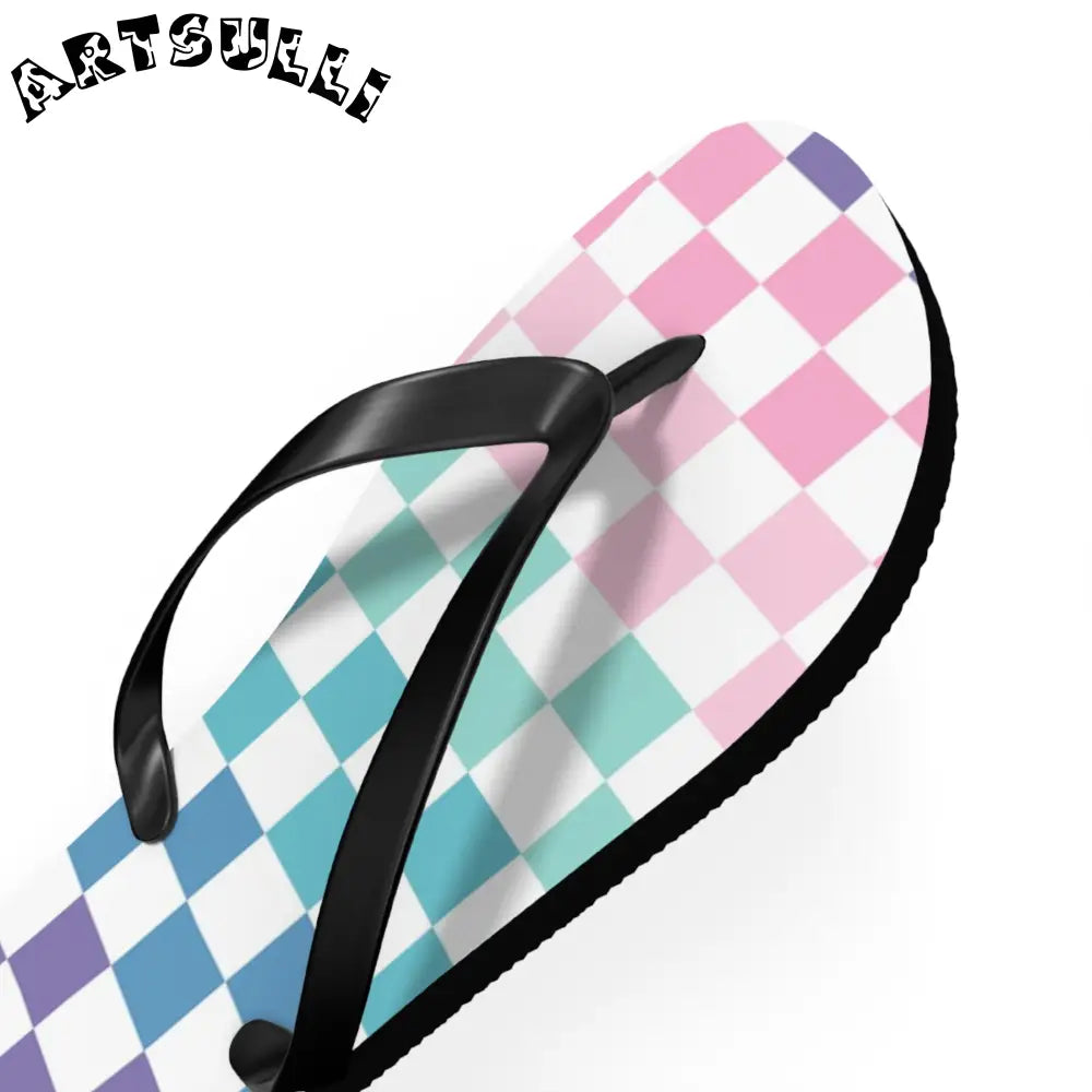 JAKKOUTTHEBXX Vaporwave Rainbow Checkerboard Multi-Color Flip Flops
