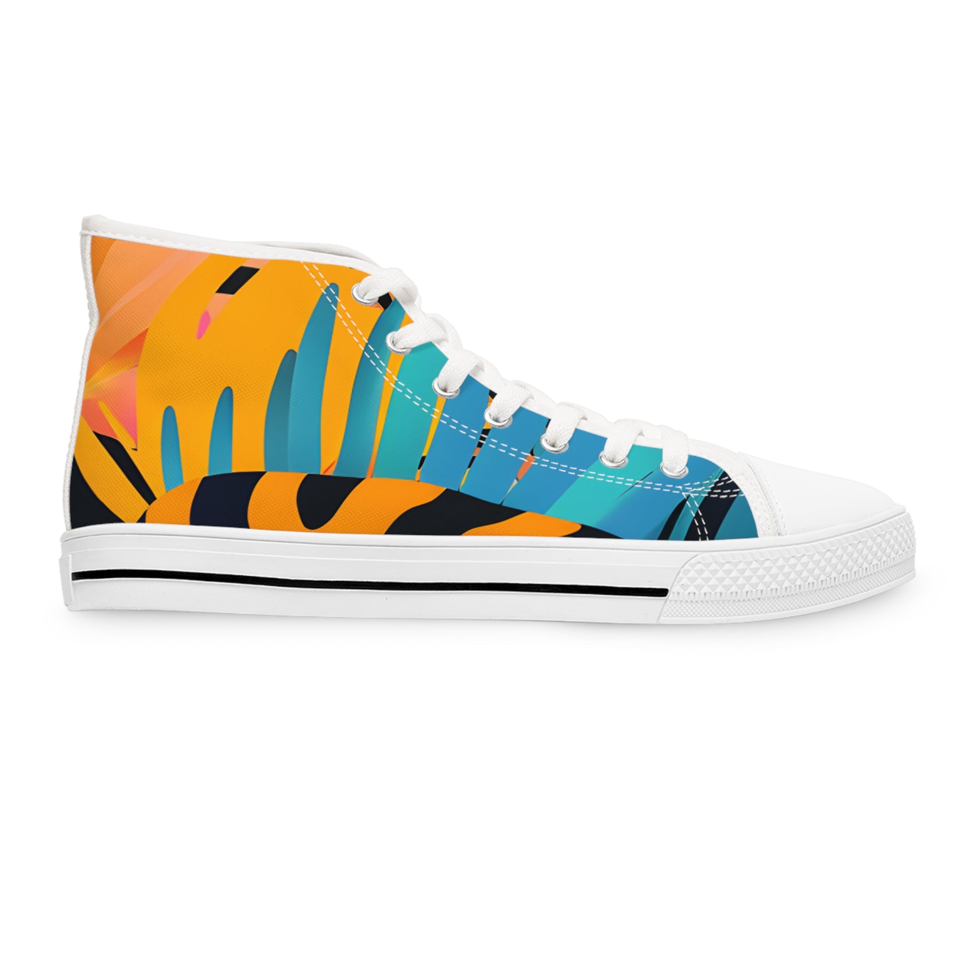 Palm Leaves x Tiger Stripes II Orange and Blue Women's High Top Sneakers, Artsulli - Art is Long, Life is Short, Shoes, , , , , , , 