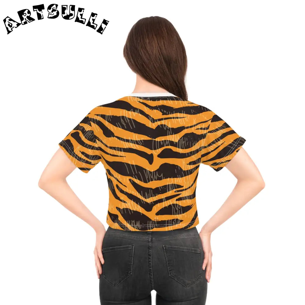 JAKKOUTTHEBXX Tiger Scratches Orange & Black Crop Tee (AOP)
