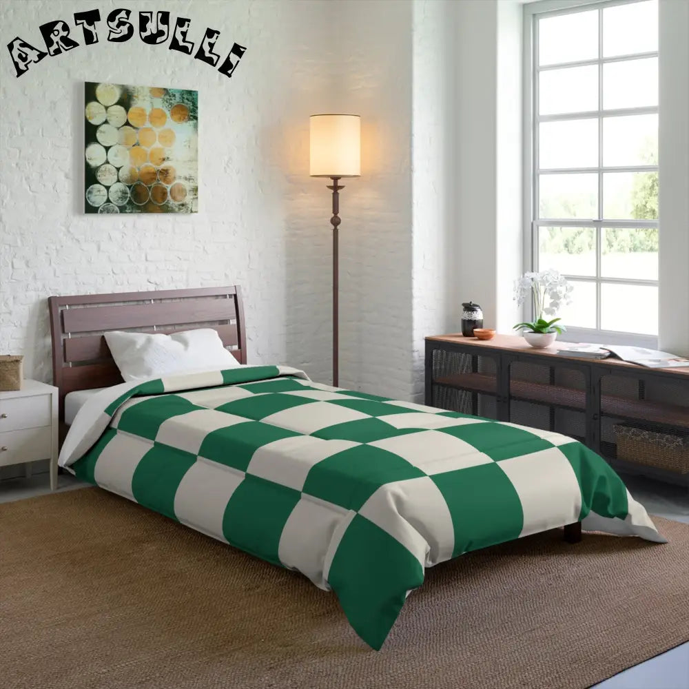JAKKOUTTHEBXX Checkerboard Dark Green Comforter JAKKOUTTHEBXX