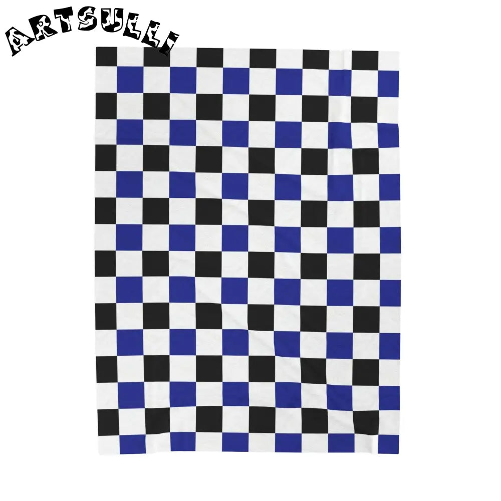 JAKKOUTTHEBXX Checkerboard Blue White and Black Velveteen Plush