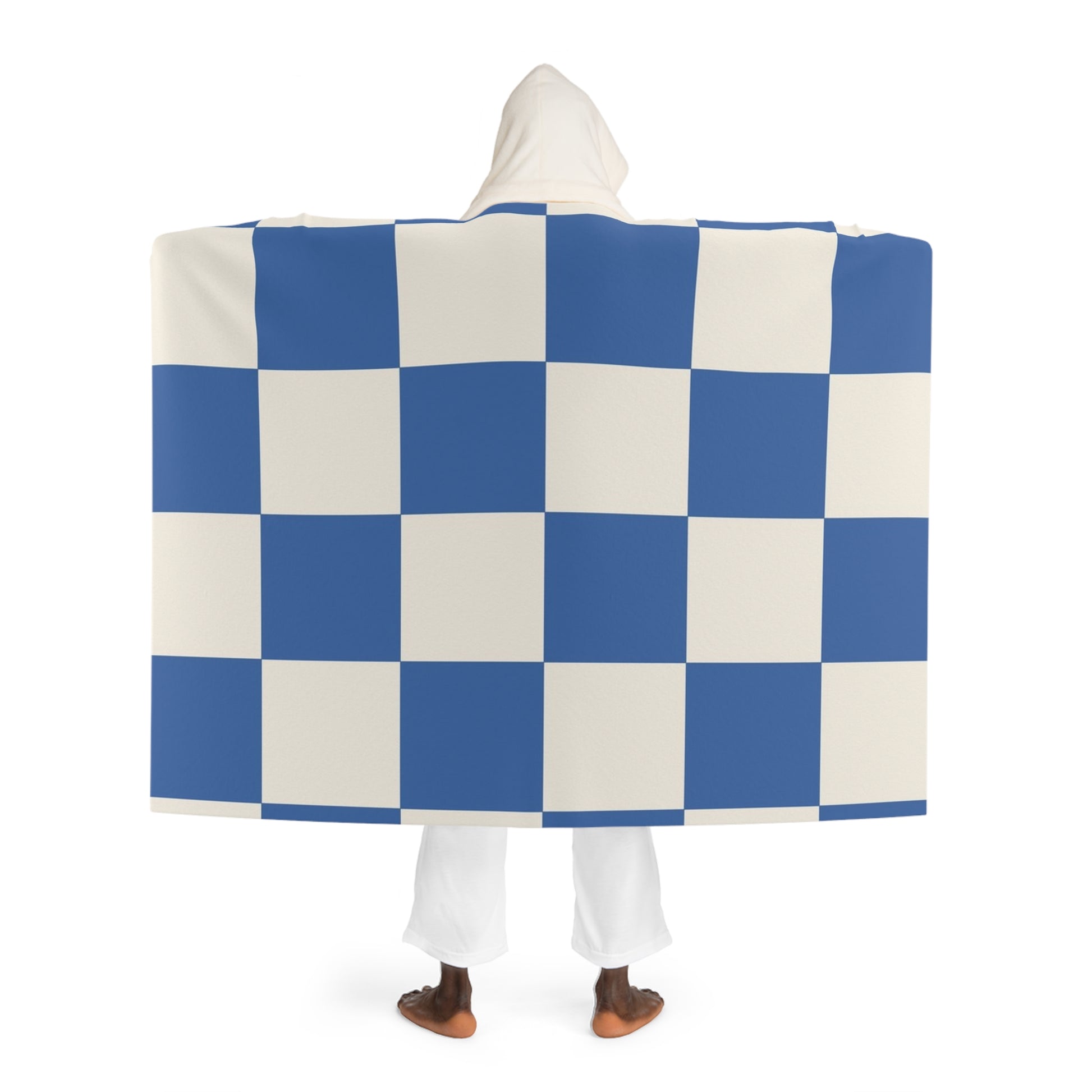 Checkerboard Blue Hooded Sherpa Fleece Blanket, Artsulli - Art is Long, Life is Short, All Over Prints, , , , , , , 