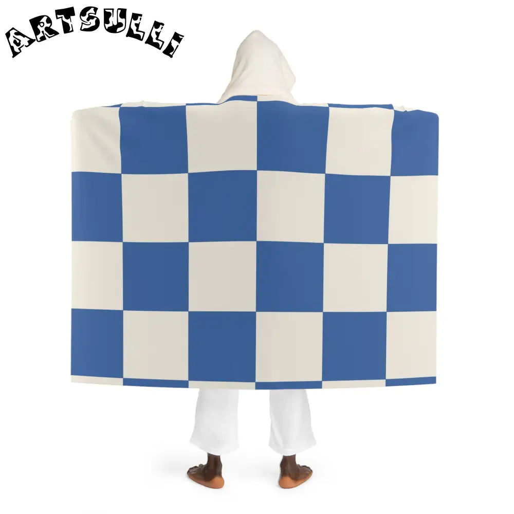 JAKKOUTTHEBXX Checkerboard Blue Hooded Sherpa Fleece Blanket