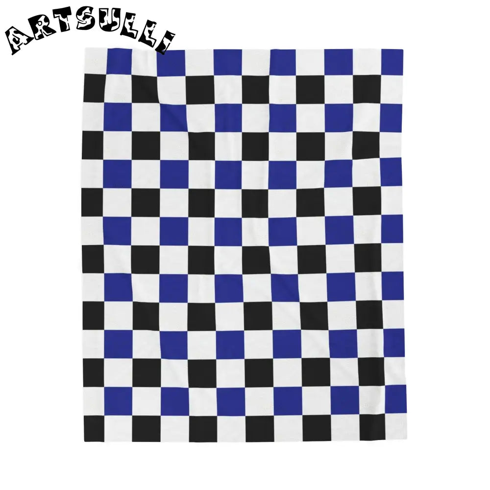 JAKKOUTTHEBXX Checkerboard Blue White and Black Velveteen Plush