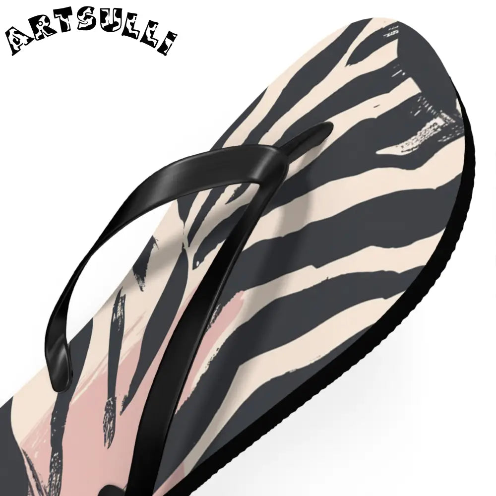 JAKKOUTTHEBXX Abstract zebra print flip flops in two color palettes