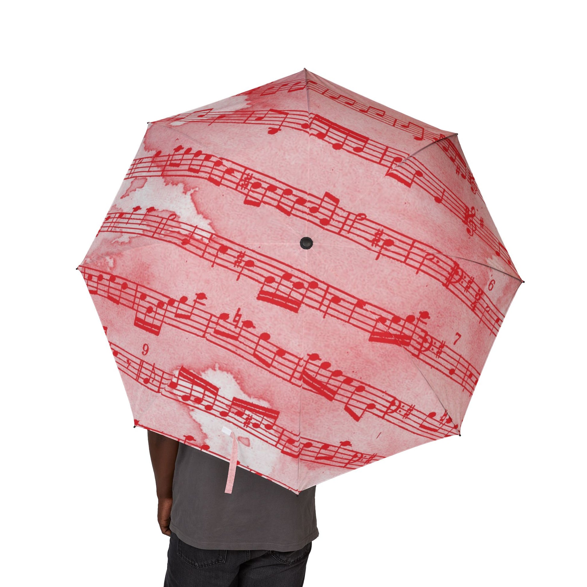 Drip Spill Type Beat Sheet Music Red Semi-Automatic Foldable Umbrella, Artsulli - Art is Long, Life is Short, Accessories, , , , , , , 