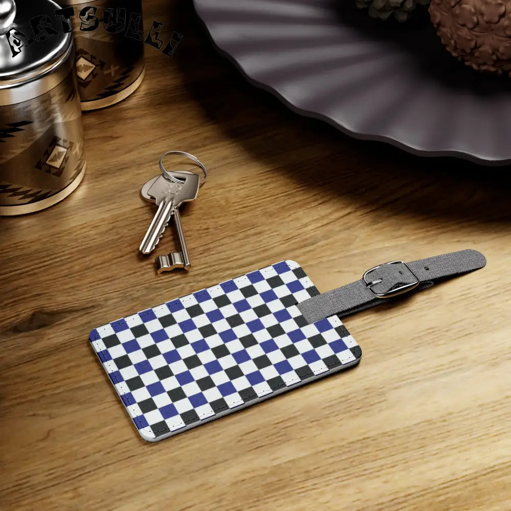 JAKKOUTTHEBXX Checkerboard Blue White and Black Saffiano Polyester