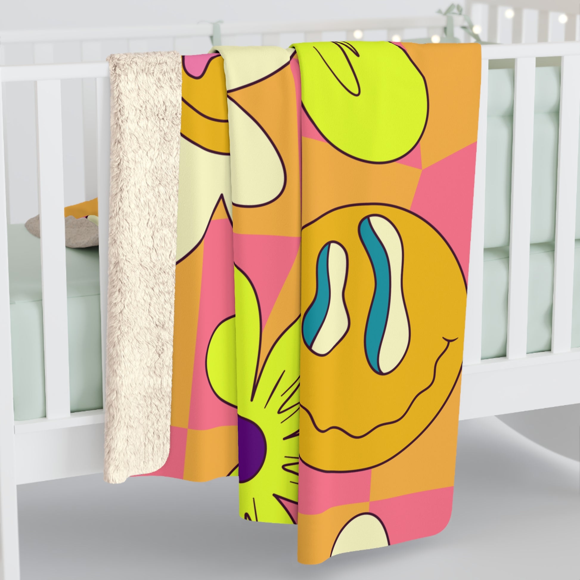 Trippy Sour Face Rave Sherpa Fleece Blanket, Artsulli - Art is Long, Life is Short, Home Decor, , , , , , , 