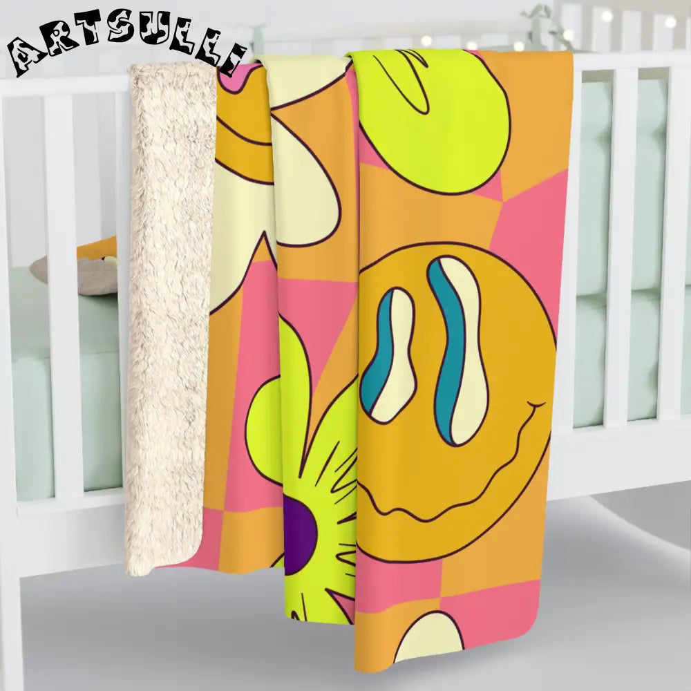 JAKKOUTTHEBXX Trippy Sour Face Rave Sherpa Fleece Blanket