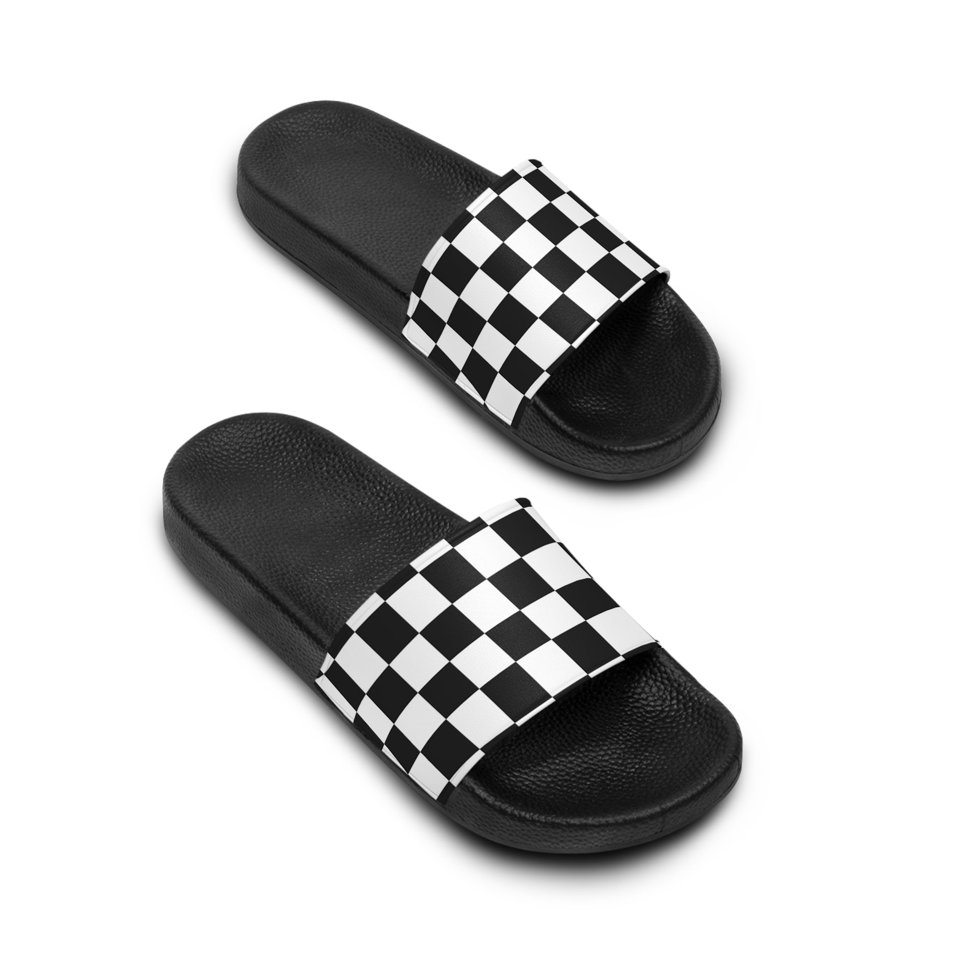 Checkerboard White and Black Women's Slide Sandals, Artsulli - Art is Long, Life is Short, Shoes, , , , , , , 