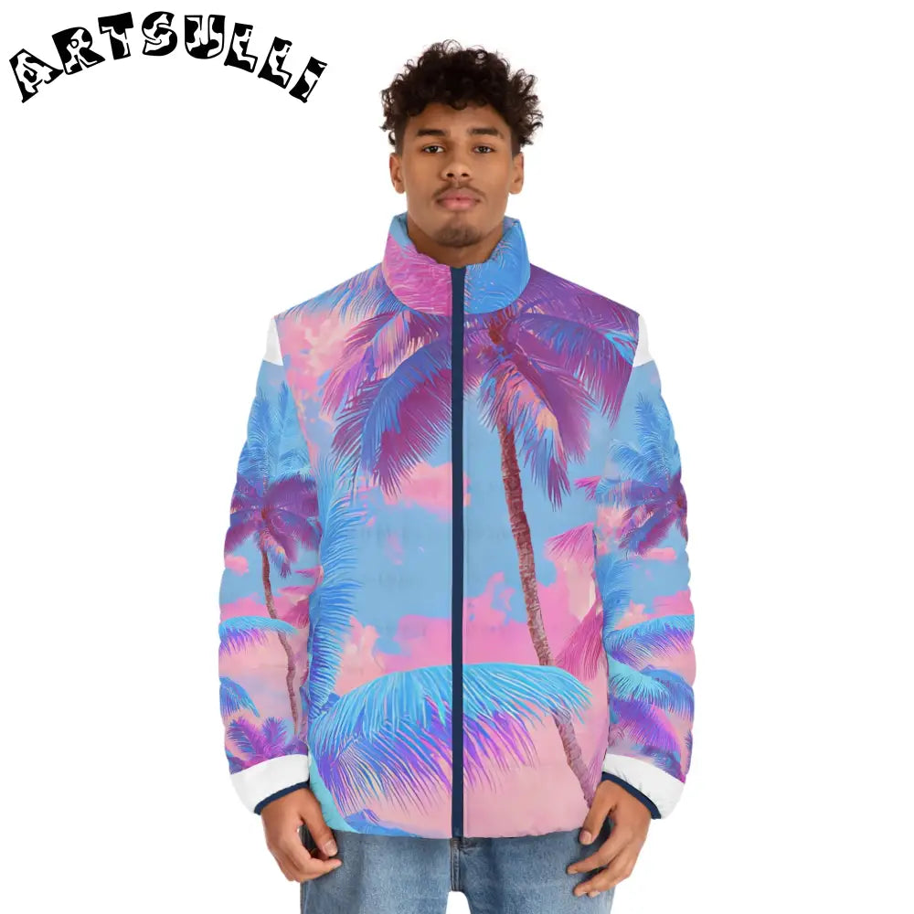 JAKKOUTTHEBXX Ethereal Pastel Palms Men’s Puffer Jacket (AOP)