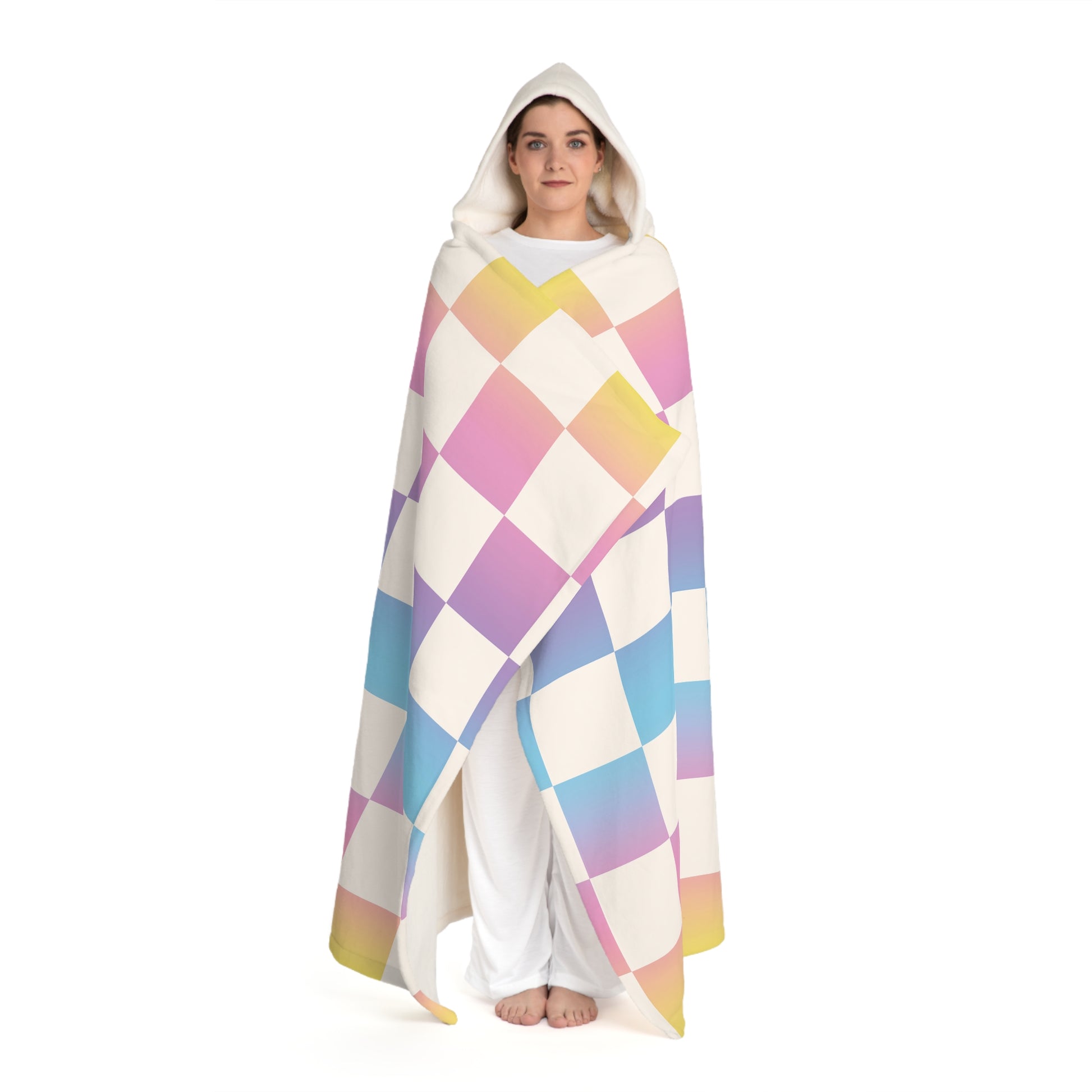 Vaporwave Check Hooded Sherpa Fleece Blanket, Artsulli - Art is Long, Life is Short, All Over Prints, , , , , , , 