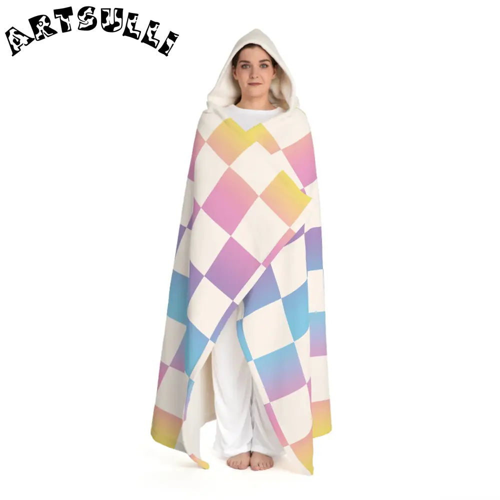 JAKKOUTTHEBXX Vaporwave Check Hooded Sherpa Fleece Blanket