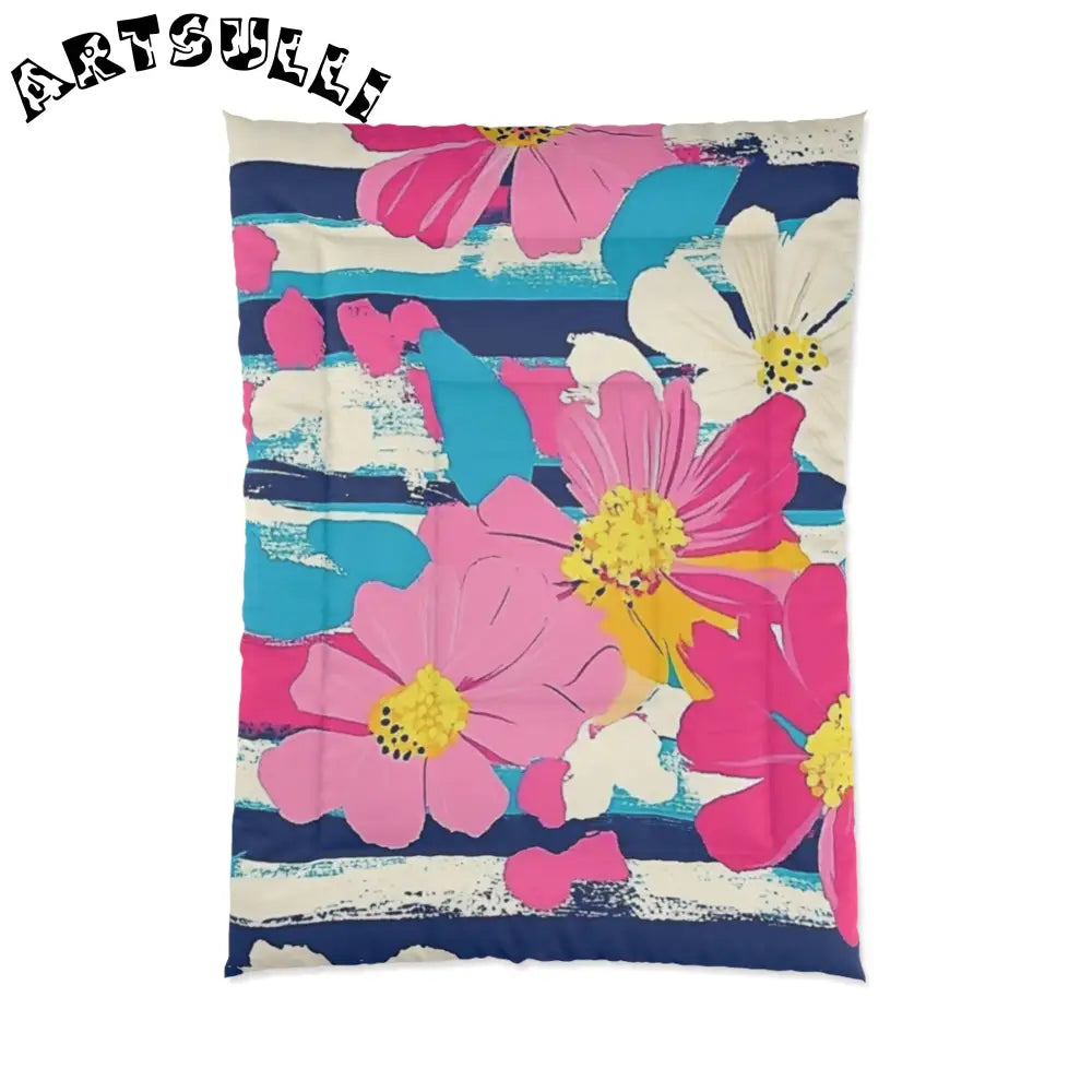 JAKKOUTTHEBXX Dayglo Floral Stripes Multi-Color Comforter