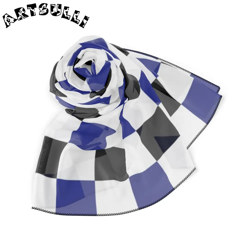 JAKKOUTTHEBXX Checkerboard Blue White and Black Poly Scarf
