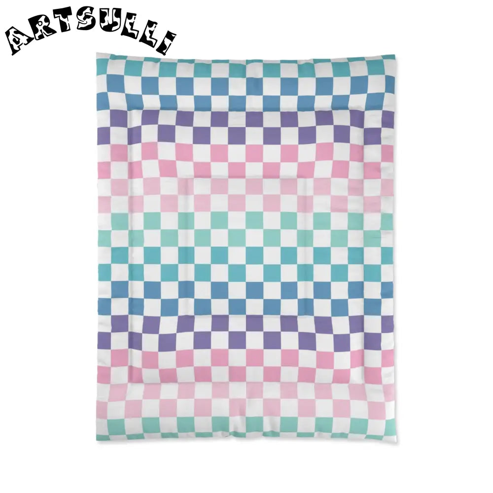 JAKKOUTTHEBXX Vaporwave Rainbow Checkerboard Multi-Color Comforter