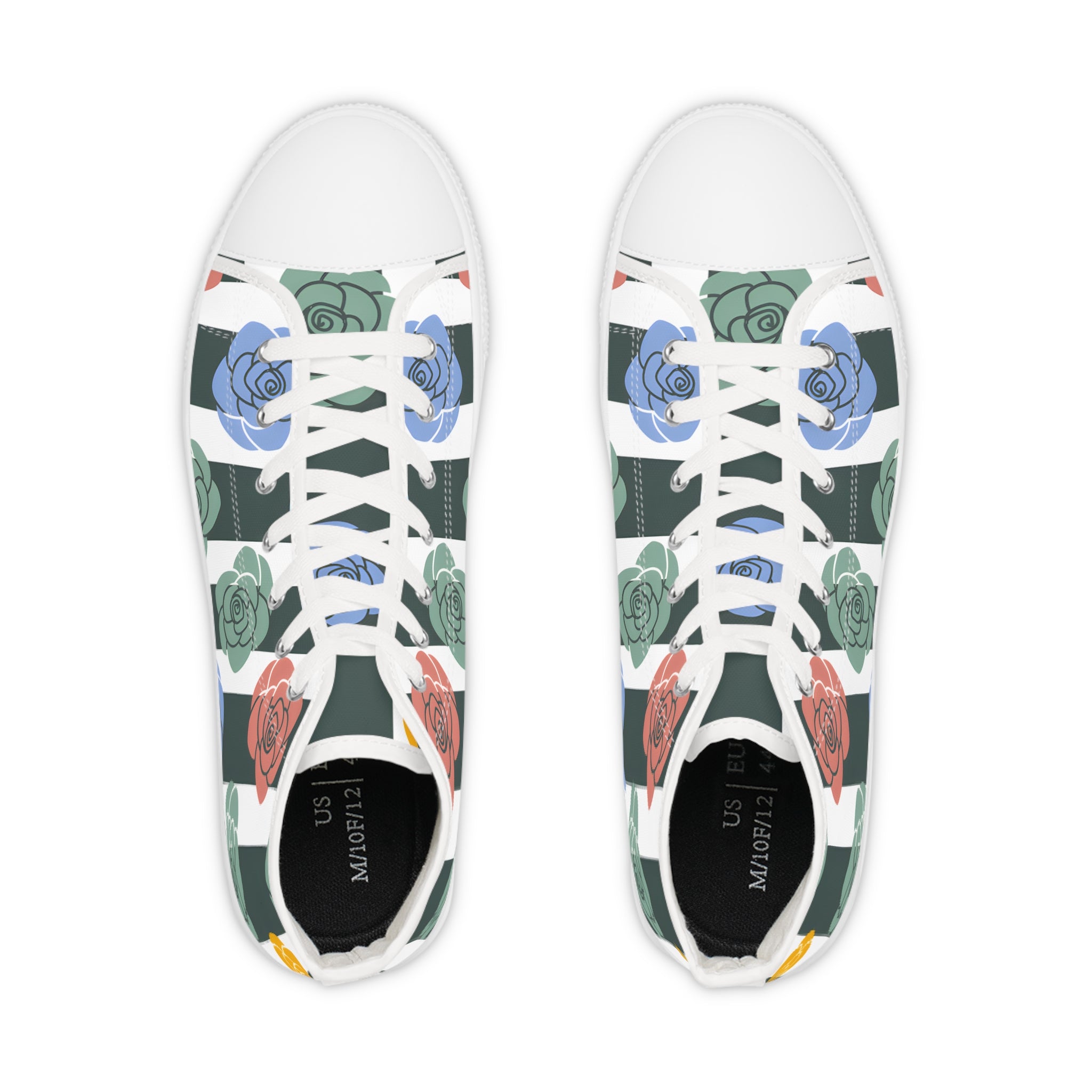 Stripes x Roses Black and White Men's High Top Sneakers, Artsulli - Art is Long, Life is Short, Shoes, , , , , , , 