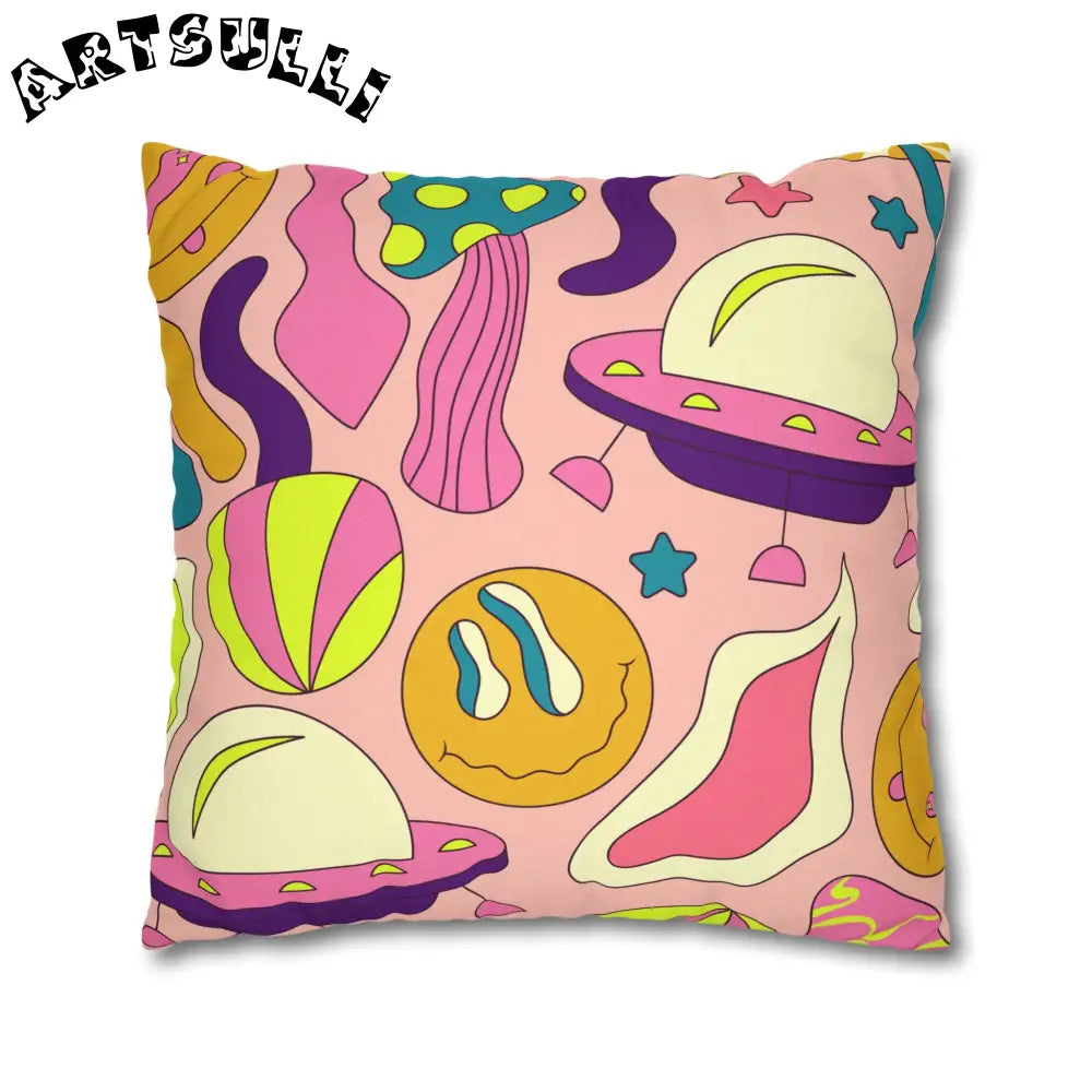 JAKKOUTTHEBXX Trippy Spaceships Pink Spun Polyester Square