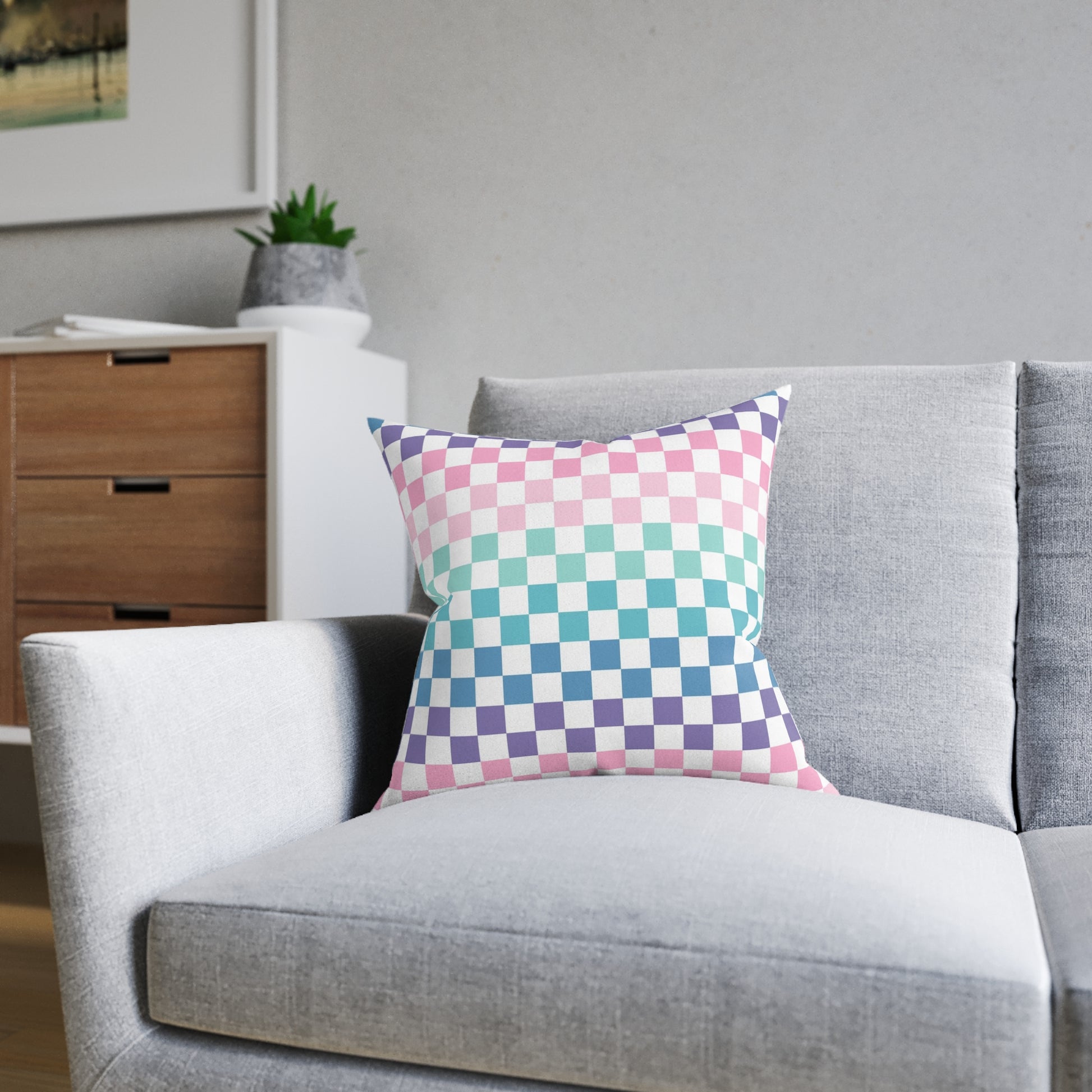 Vaporwave Rainbow  Checkerboard Multi-Color Square Pillow, Artsulli - Art is Long, Life is Short, Home Decor, , , , , , , 