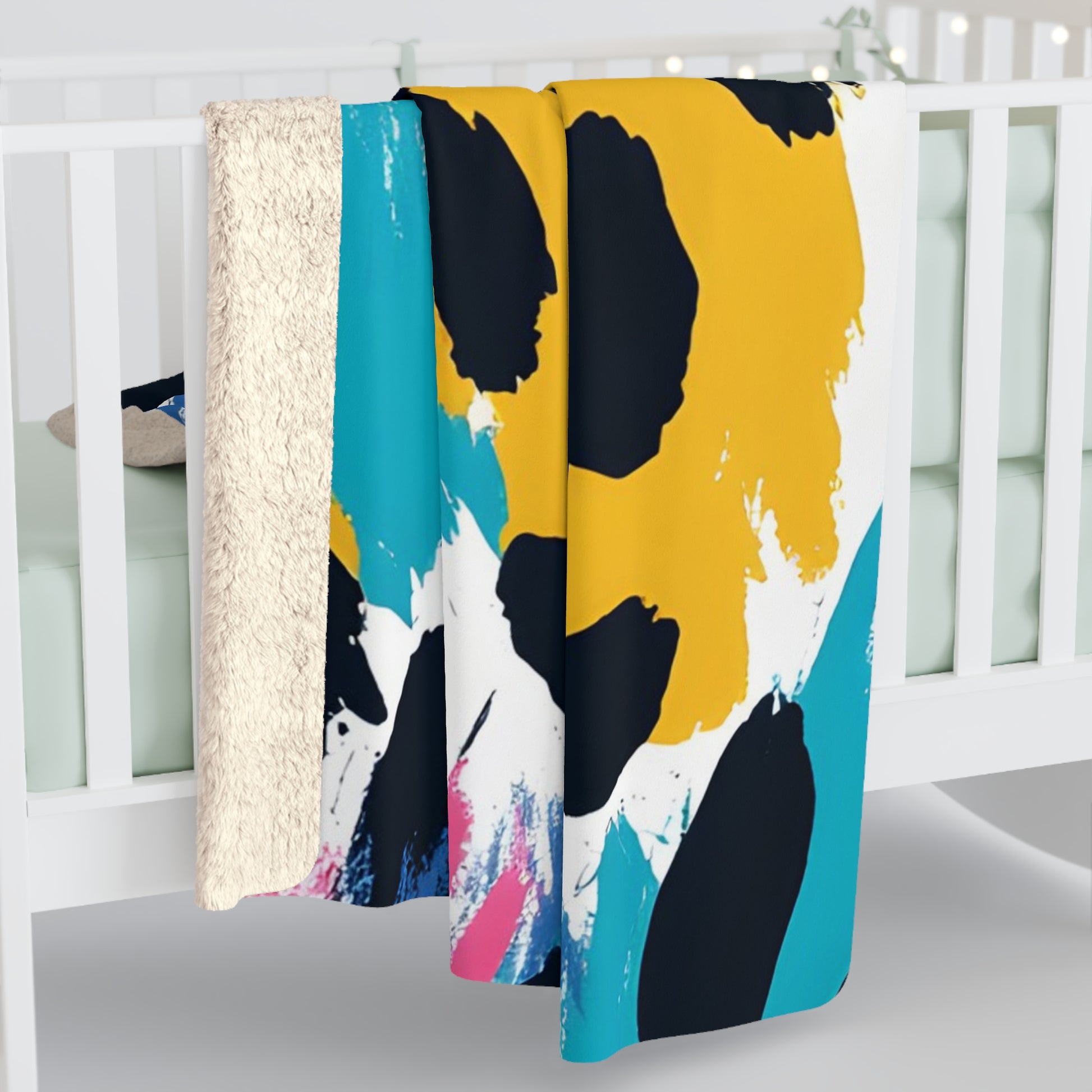 Leopard Print x Paint Brush Strokes Multi-Color Sherpa Fleece Blanket, Artsulli - Art is Long, Life is Short, Home Decor, , , , , , , 