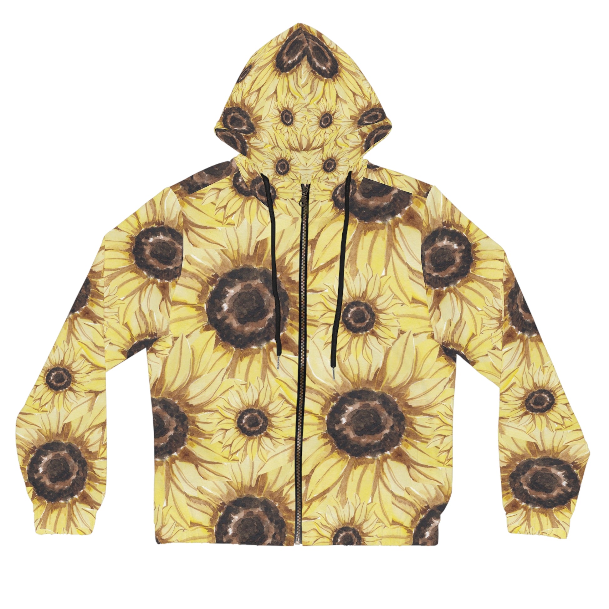 Retro Anime Sunflower Women’s Full-Zip Hoodie (AOP), Artsulli - Art is Long, Life is Short, All Over Prints, Size, XS, Color, Black, , , 27282807631183551288