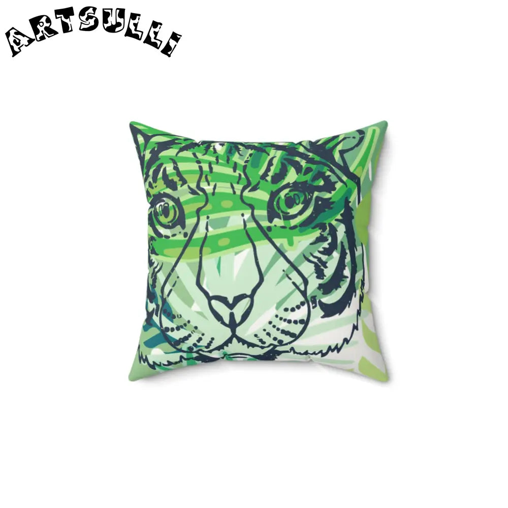 JAKKOUTTHEBXX Tropical Jungle Tigers Green Faux Suede Square Pillow